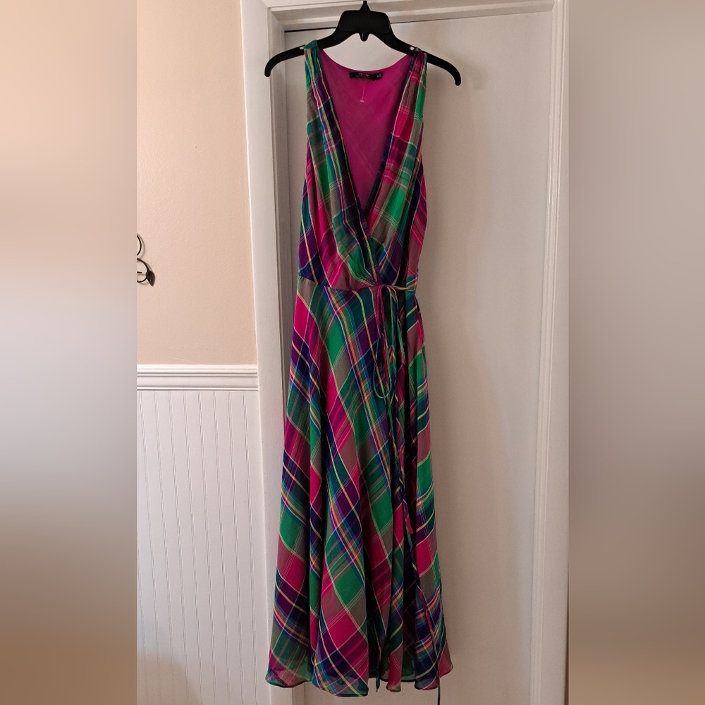 Polo Ralph Lauren Pink and Green Plaid Maxi Dress